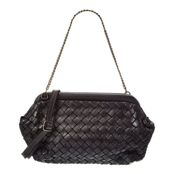 Isabella Rossetti Quincy Hand Woven Leather Clutch, Black